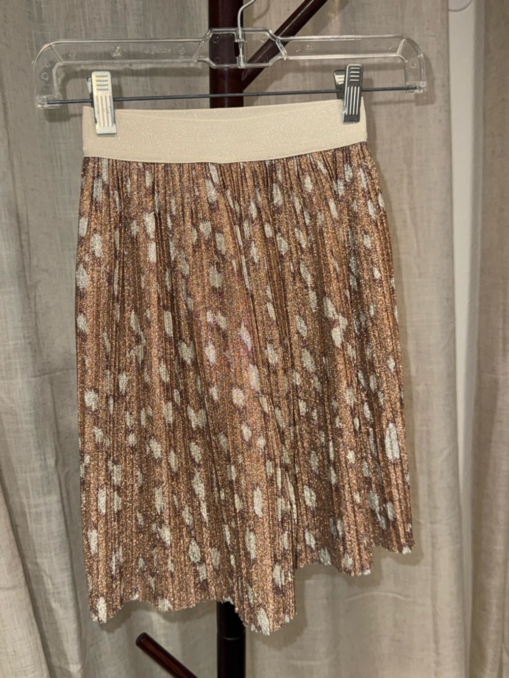 Molo girls Pleated Metallic Brown leopard Animal-Print Midi Skirt 5-6 years